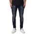 Men's Ripped Patch Jeans Basic Pleated Jeans Mid Waist Straight Pants